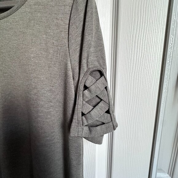 Apt 9 Women's Large Olive Green Sharkbite Hem Top Criss-Cross Elbow Sleeves - Picture 4 of 8